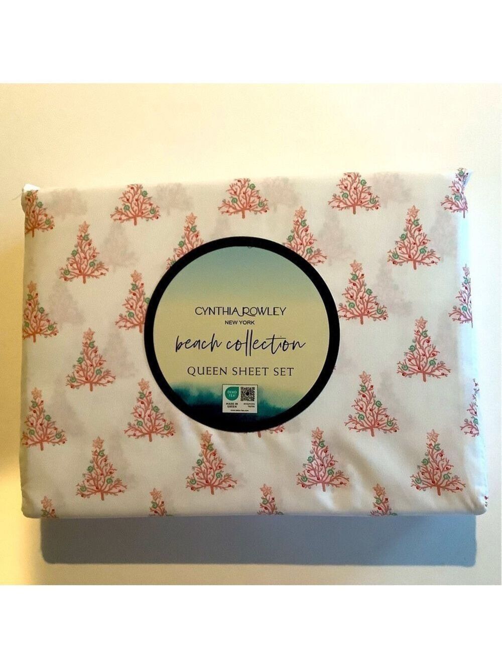 Cynthia Rowley Coastal Christmas Tree Sheet Set Queen New
